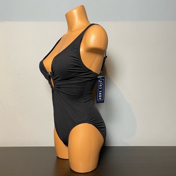 Nwt Anne Cole O-Ring Deep Plunge Black Tank Swimsuit (SW05) - Picture 5 of 11